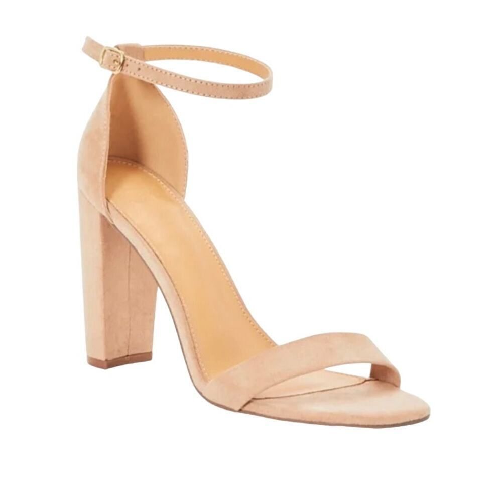 NEW Just Fab Lorelei Vegan Suede Block Heel Strappy Pump Nude Size 9